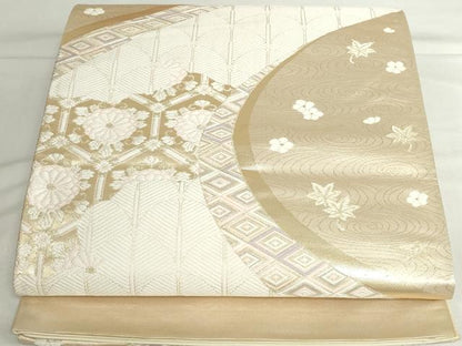 平和屋本店▼六通柄袋帯　唐織　亀甲花文　弐拾四金二重織　正絹　逸品　DABH0423op