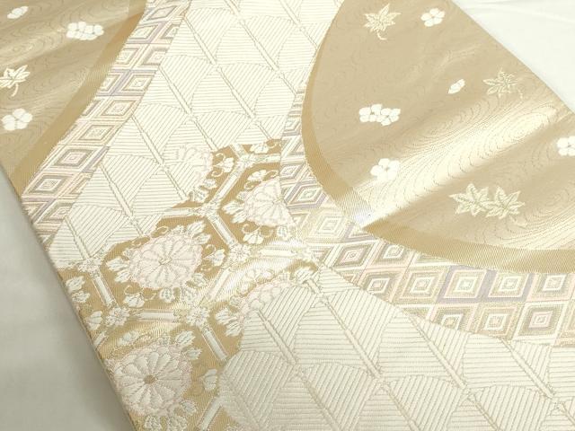平和屋本店▼六通柄袋帯　唐織　亀甲花文　弐拾四金二重織　正絹　逸品　DABH0423op