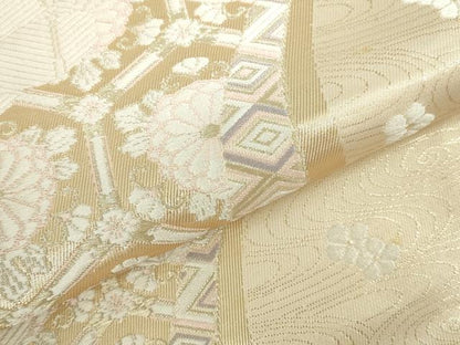 平和屋本店▼六通柄袋帯　唐織　亀甲花文　弐拾四金二重織　正絹　逸品　DABH0423op