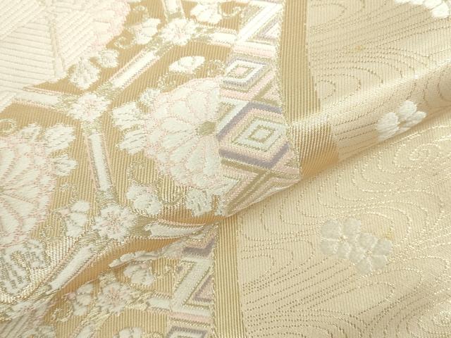 平和屋本店▼六通柄袋帯　唐織　亀甲花文　弐拾四金二重織　正絹　逸品　DABH0423op