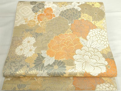 平和屋本店▼六通柄袋帯　雲取花篭文　24K純金箔錦　正絹　逸品　DABH0428op