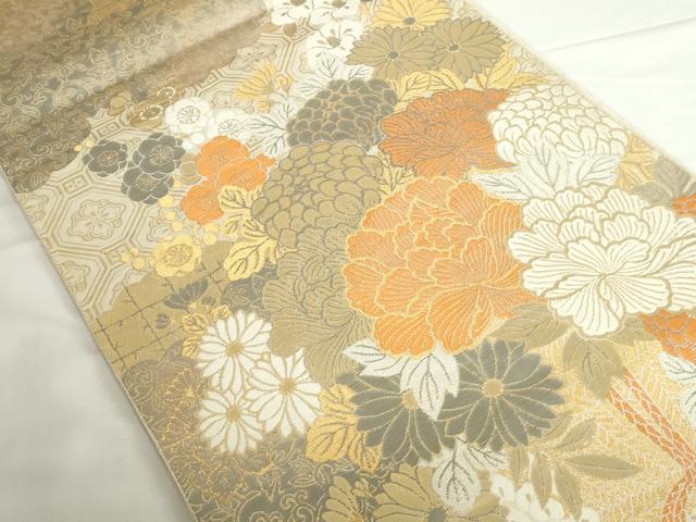 平和屋本店▼六通柄袋帯　雲取花篭文　24K純金箔錦　正絹　逸品　DABH0428op
