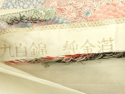 平和屋本店▼六通柄袋帯　唐織　九百錦　孔雀風景花文　純金箔　正絹　逸品　DABH0431op