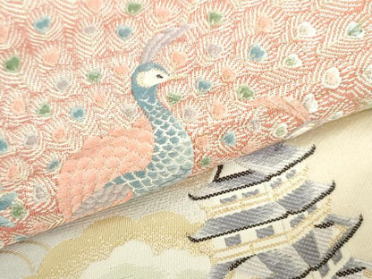 平和屋本店▼六通柄袋帯　唐織　九百錦　孔雀風景花文　純金箔　正絹　逸品　DABH0431op
