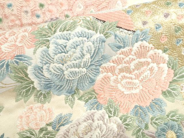 平和屋本店▼六通柄袋帯　唐織　九百錦　孔雀風景花文　純金箔　正絹　逸品　DABH0431op