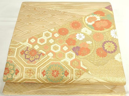 平和屋本店▼六通柄袋帯　能衣裂取文　本金二丁箔　正絹　逸品　DABH0432op