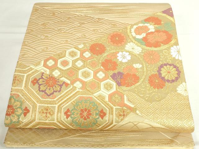 平和屋本店▼六通柄袋帯　能衣裂取文　本金二丁箔　正絹　逸品　DABH0432op
