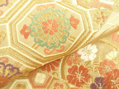 平和屋本店▼六通柄袋帯　能衣裂取文　本金二丁箔　正絹　逸品　DABH0432op