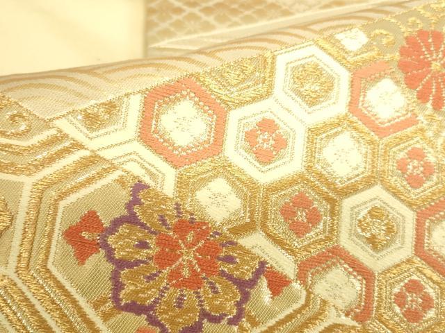 平和屋本店▼六通柄袋帯　能衣裂取文　本金二丁箔　正絹　逸品　DABH0432op