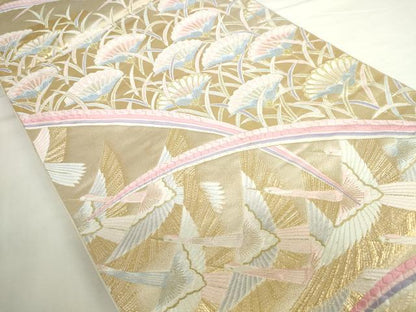 平和屋本店▼六通柄袋帯　唐織　露芝花鳥文　九百錦袋純金箔　正絹　逸品　DABH0433op