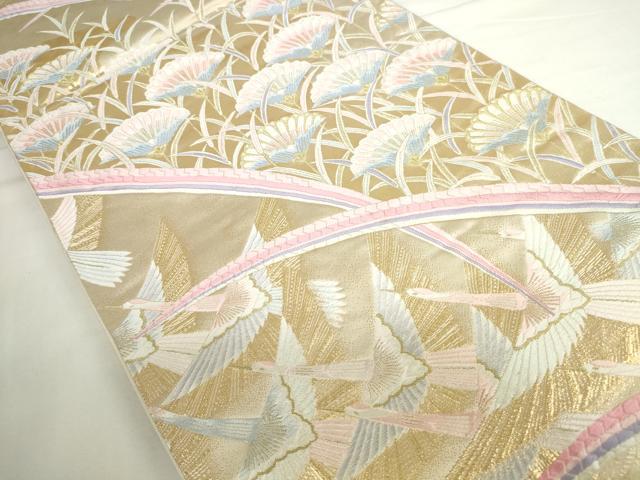 平和屋本店▼六通柄袋帯　唐織　露芝花鳥文　九百錦袋純金箔　正絹　逸品　DABH0433op