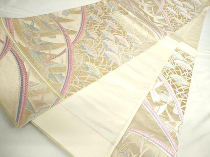 平和屋本店▼六通柄袋帯　唐織　露芝花鳥文　九百錦袋純金箔　正絹　逸品　DABH0433op