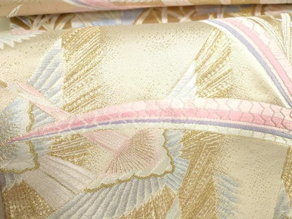 平和屋本店▼六通柄袋帯　唐織　露芝花鳥文　九百錦袋純金箔　正絹　逸品　DABH0433op