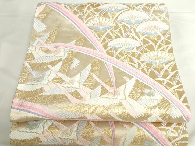 平和屋本店▼六通柄袋帯　唐織　露芝花鳥文　九百錦袋純金箔　正絹　逸品　DABH0433op