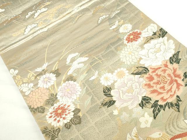 平和屋本店▼六通柄袋帯　唐織　鴛鴦花文　弐拾四金二重織　正絹　逸品　DABH0438op