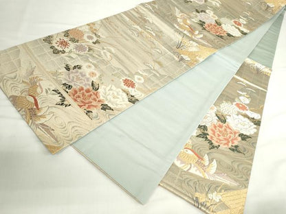 平和屋本店▼六通柄袋帯　唐織　鴛鴦花文　弐拾四金二重織　正絹　逸品　DABH0438op