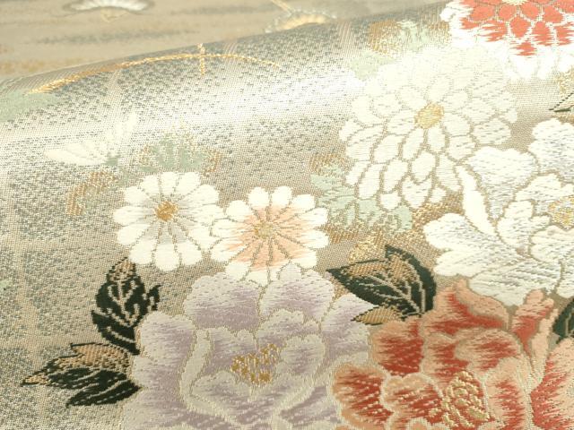 平和屋本店▼六通柄袋帯　唐織　鴛鴦花文　弐拾四金二重織　正絹　逸品　DABH0438op