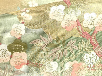 平和屋本店▼六通柄袋帯　唐織　四季垣根花図　本金箔　正絹　逸品　DABH0439op