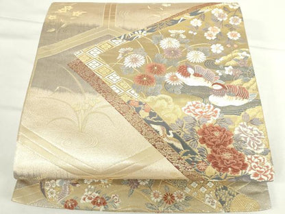 平和屋本店▼六通柄袋帯　唐織　鴛鴦花文　本金箔　正絹　逸品　DABH0440op
