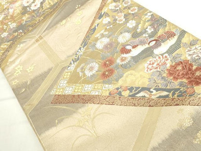 平和屋本店▼六通柄袋帯　唐織　鴛鴦花文　本金箔　正絹　逸品　DABH0440op