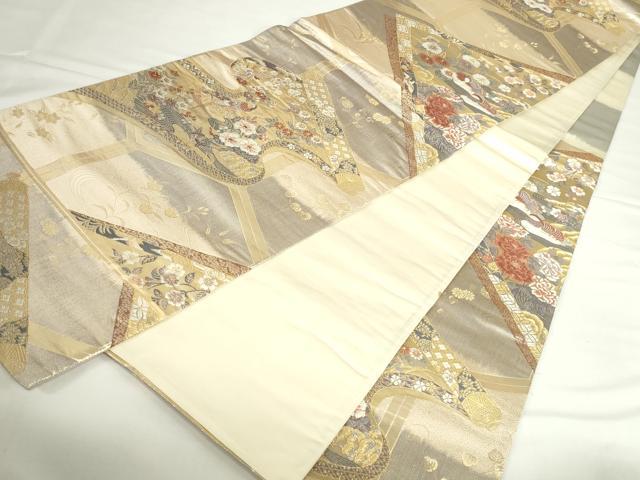 平和屋本店▼六通柄袋帯　唐織　鴛鴦花文　本金箔　正絹　逸品　DABH0440op