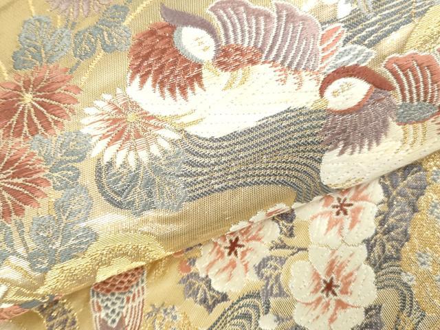 平和屋本店▼六通柄袋帯　唐織　鴛鴦花文　本金箔　正絹　逸品　DABH0440op