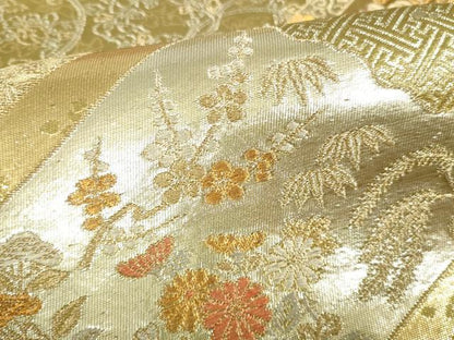 平和屋本店▼六通柄袋帯　正倉院草花文　純金二重箔　正絹　逸品　DABH0441op