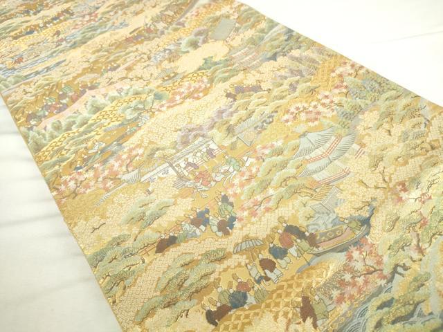 平和屋本店▼六通柄袋帯　人物風景文　本金二重箔　正絹　逸品　DABH0444op