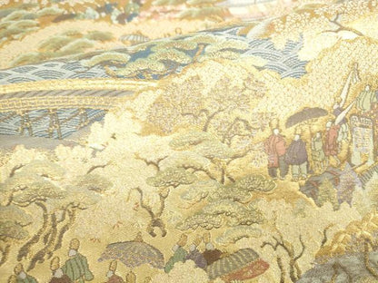 平和屋本店▼六通柄袋帯　人物風景文　本金二重箔　正絹　逸品　DABH0444op