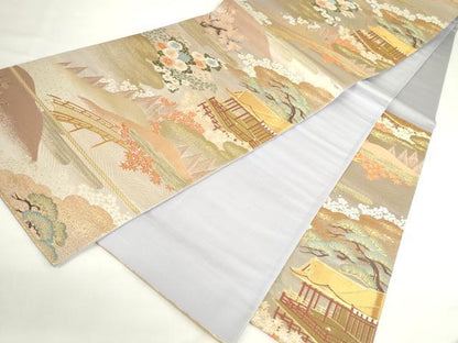 平和屋本店▼六通柄袋帯　唐織　風景花文　本金箔　正絹　逸品　DABH0445op