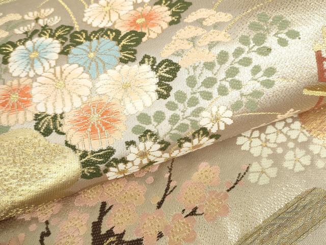 平和屋本店▼六通柄袋帯　唐織　風景花文　本金箔　正絹　逸品　DABH0445op