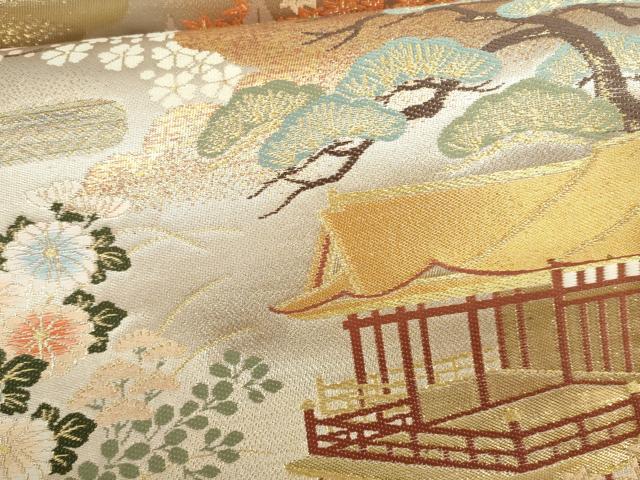 平和屋本店▼六通柄袋帯　唐織　風景花文　本金箔　正絹　逸品　DABH0445op