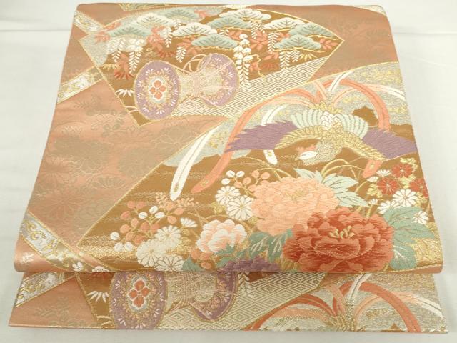 平和屋本店▼六通柄袋帯　唐織　地紙鳳凰花文　24全箔　正絹　逸品　DABH0446op