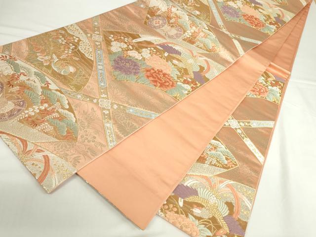 平和屋本店▼六通柄袋帯　唐織　地紙鳳凰花文　24全箔　正絹　逸品　DABH0446op