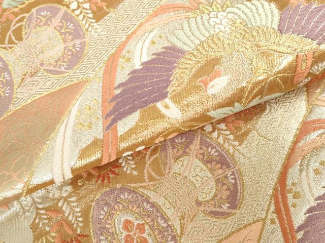 平和屋本店▼六通柄袋帯　唐織　地紙鳳凰花文　24全箔　正絹　逸品　DABH0446op