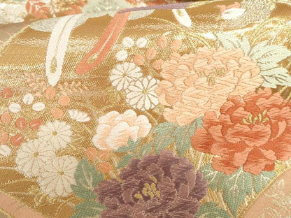 平和屋本店▼六通柄袋帯　唐織　地紙鳳凰花文　24全箔　正絹　逸品　DABH0446op
