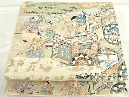 平和屋本店▼六通柄袋帯　春秋鎌倉　純金箔　正絹　逸品　DABH0448op