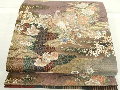 平和屋本店▼両面　六通柄袋帯　唐織　孔雀花文　本金二重箔　正絹　逸品　DABH0450op