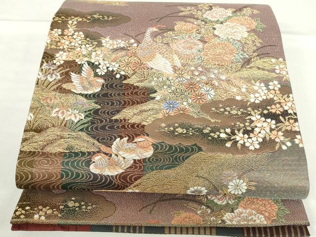 平和屋本店▼両面　六通柄袋帯　唐織　孔雀花文　本金二重箔　正絹　逸品　DABH0450op