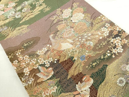 平和屋本店▼両面　六通柄袋帯　唐織　孔雀花文　本金二重箔　正絹　逸品　DABH0450op