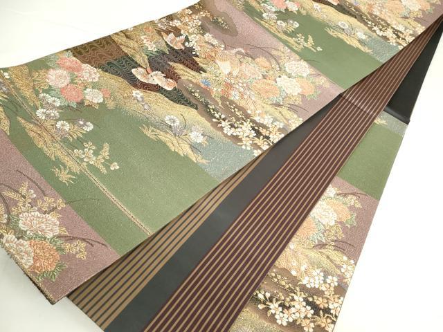 平和屋本店▼両面　六通柄袋帯　唐織　孔雀花文　本金二重箔　正絹　逸品　DABH0450op