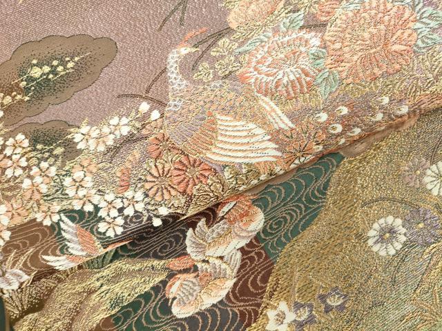 平和屋本店▼両面　六通柄袋帯　唐織　孔雀花文　本金二重箔　正絹　逸品　DABH0450op