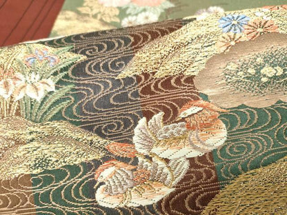 平和屋本店▼両面　六通柄袋帯　唐織　孔雀花文　本金二重箔　正絹　逸品　DABH0450op