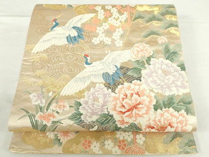 平和屋本店▼六通柄袋帯　唐織　飛鶴鴛鴦花文　本金箔　正絹　逸品　DABH0451op