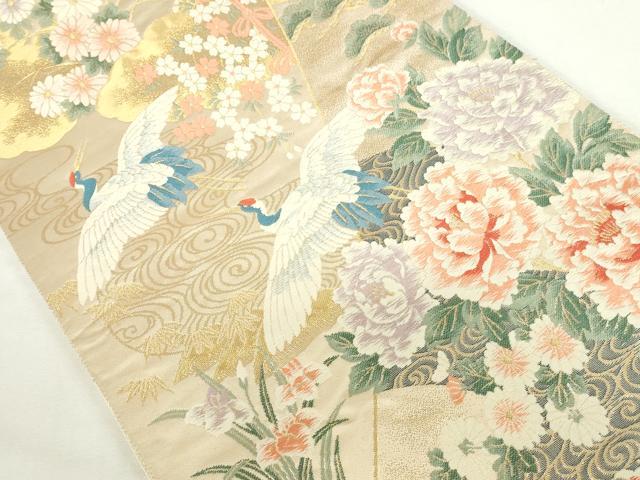 平和屋本店▼六通柄袋帯　唐織　飛鶴鴛鴦花文　本金箔　正絹　逸品　DABH0451op
