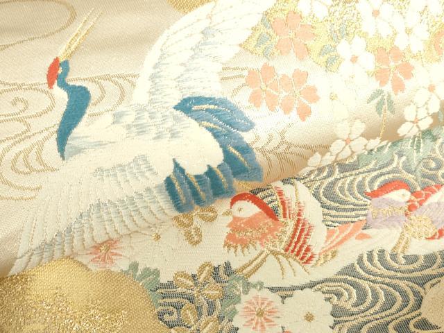 平和屋本店▼六通柄袋帯　唐織　飛鶴鴛鴦花文　本金箔　正絹　逸品　DABH0451op