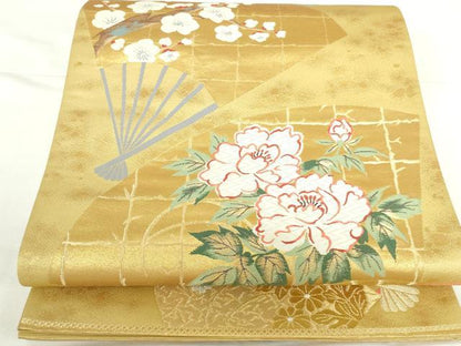 平和屋本店▼六通柄袋帯　唐織　招宴舞扇　本金箔二重箔　正絹　逸品　DABH0452op
