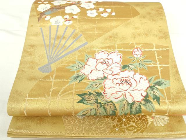 平和屋本店▼六通柄袋帯　唐織　招宴舞扇　本金箔二重箔　正絹　逸品　DABH0452op