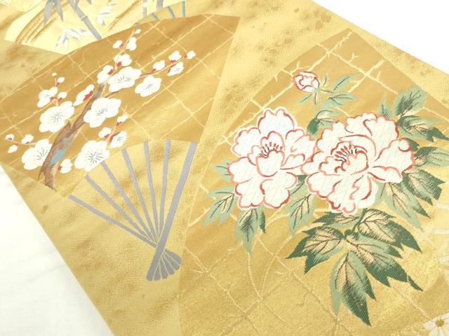 平和屋本店▼六通柄袋帯　唐織　招宴舞扇　本金箔二重箔　正絹　逸品　DABH0452op