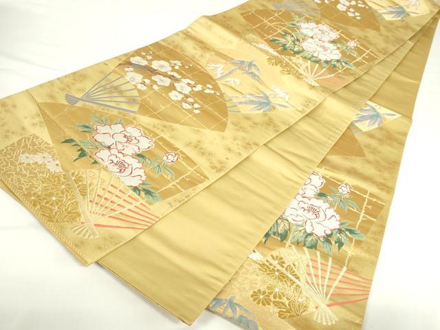 平和屋本店▼六通柄袋帯　唐織　招宴舞扇　本金箔二重箔　正絹　逸品　DABH0452op
